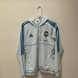 Seattle Sounders Adidas windbreaker. White, water resistant, worn twice. Large